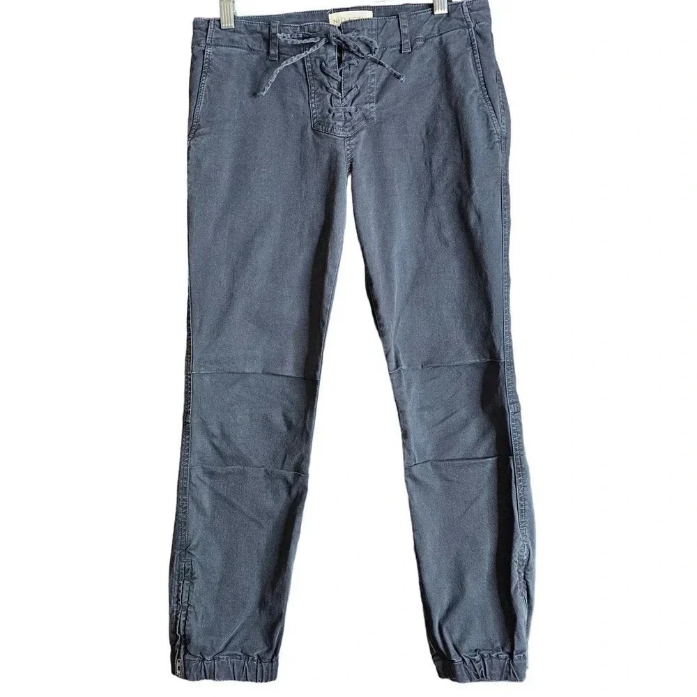 Nili Lotan Lace-Up Fly Ankle Zip Jogger Pants Navy Blue Size 4